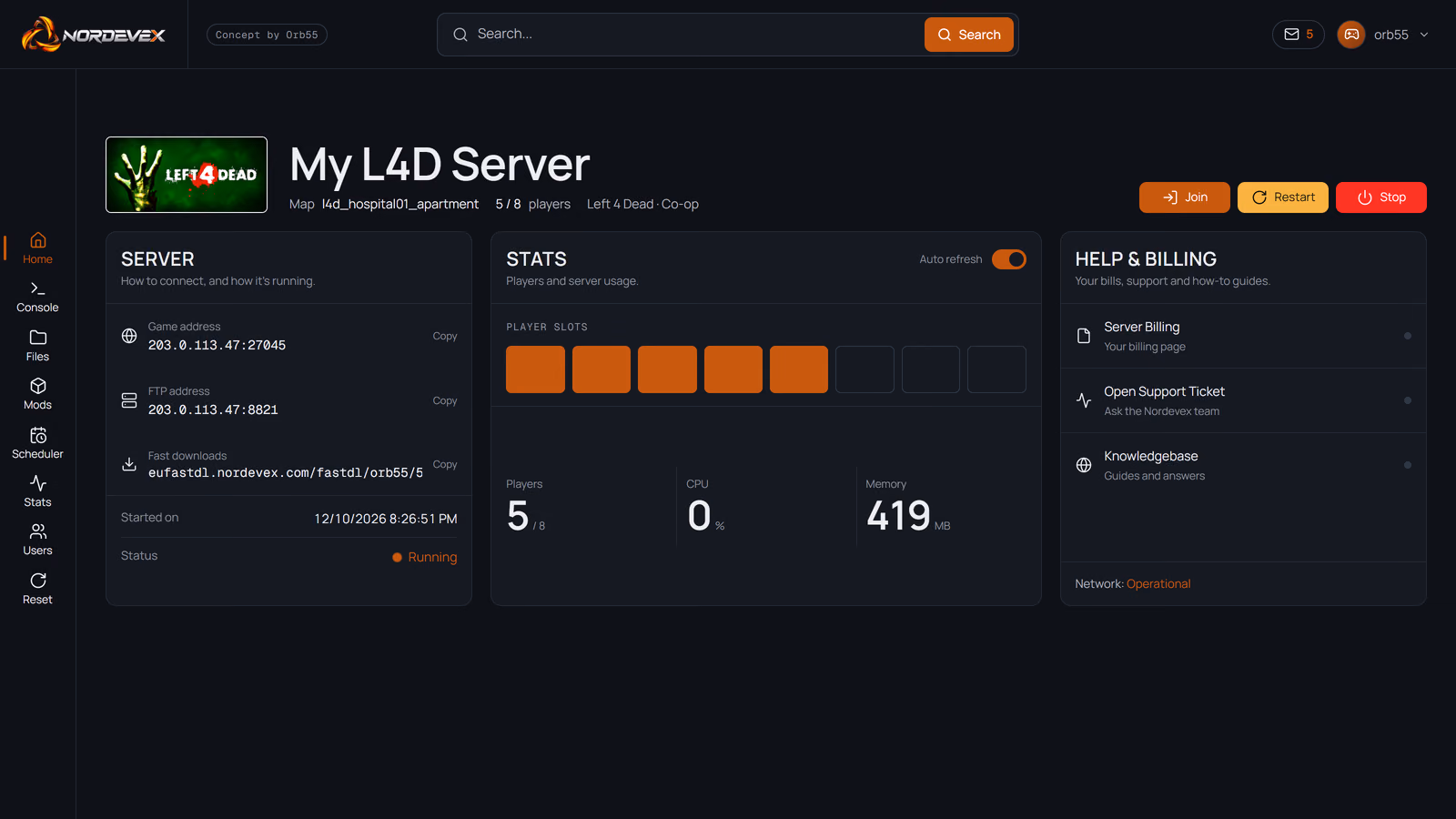 Nordevex, game server control panel